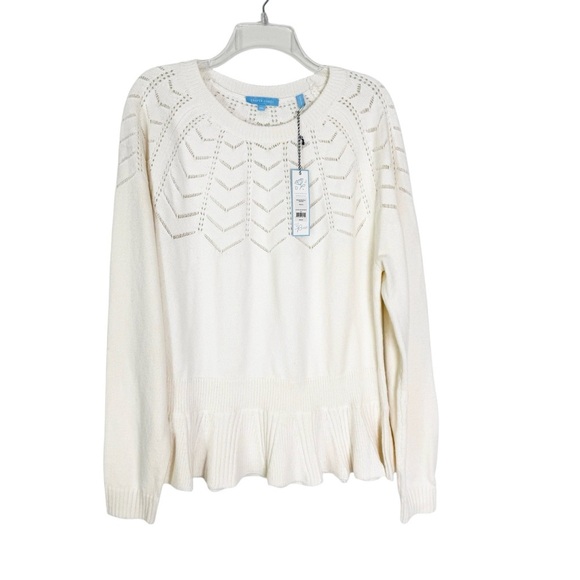 NWT Draper James Peplum Knit Pointelle Sweater Willow White Size XXL - Picture 6 of 14